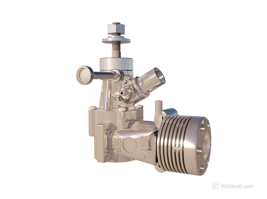 Mechanical Metal Engine Component With Bolt Valve And Cooling Fins Structure 3d model 