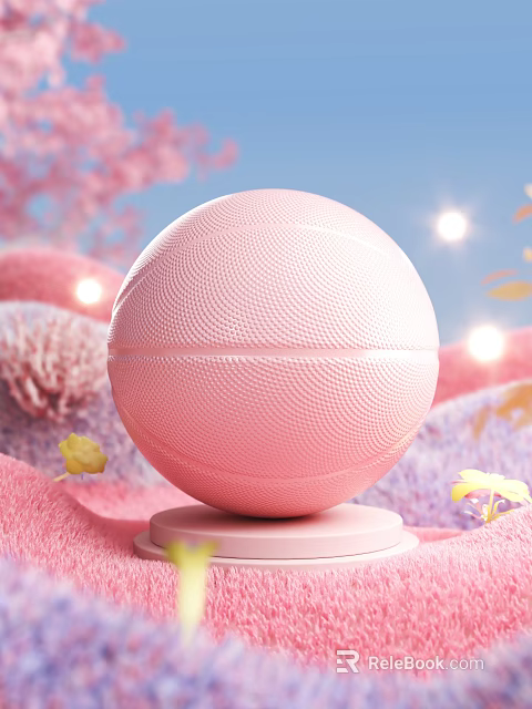 Pink Basketball With Textured Surface On Pedestal Amid Pastel Decor And Soft Lighting 3d model 
