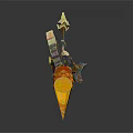 Fantasy Spear Weapon With Intricate Mechanical Design And Yellow Tip