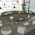 Elegant Modern Curved Green Sofa And Coffee Table Set With Throw Pillows And Accent Chairs