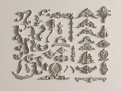 Ornamental Carved Decor Elements With Various Floral Scroll And Leaf Designs 3d model