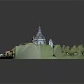 Detailed Architectural Model Showcasing Main Building Green Lawns Trees And Symmetrical Layout