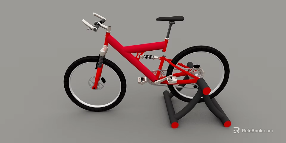 Stylish Red Bicycle With Sleek Frame Displayed On Black Stand For Show 3d model 