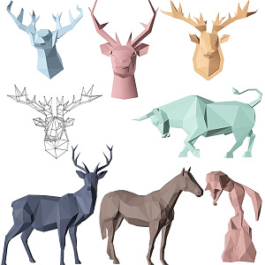 Nordic Animal Wall Decoration Cartoon Deer Head Animal Wall Decoration Pendant Combination Animal Minimalist Wall Decoration Sculpture Combination 3d model