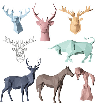 Nordic Animal Wall Decoration Cartoon Deer Head Animal Wall Decoration Pendant Combination Animal Minimalist Wall Decoration Sculpture Combination 3d model