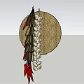 Traditional Circular Woven Wall Hanging With Feathers White Beads And Red Accents