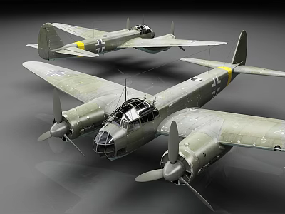 Two Detailed Green Military Aircraft Models With Propellers And Markings 3d model