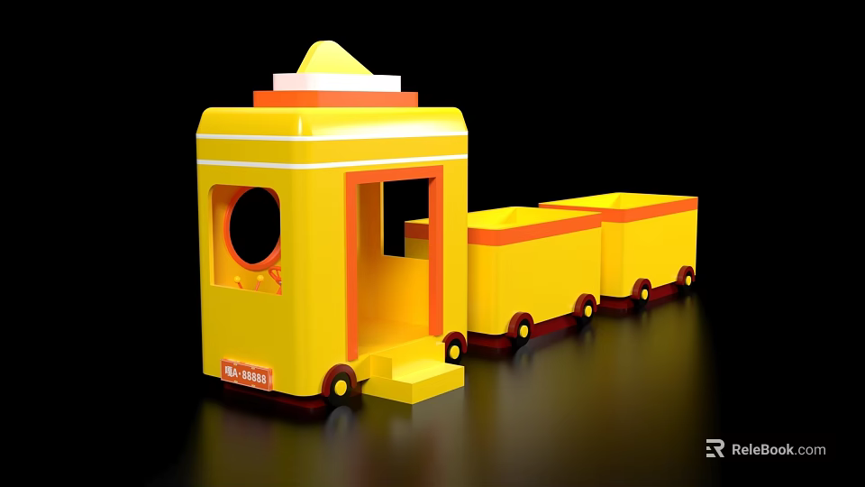 Cartoon Style Yellow Train with Carriages as Fun Photo Taking Spot 3d model 