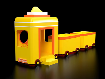 Cartoon Style Yellow Train with Carriages as Fun Photo Taking Spot 3d model