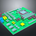 Detailed Green Electronic Circuit Board With Chips Capacitors Resistors And Connectors