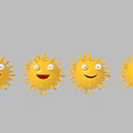 Four Yellow Virus Characters With Smiling Faces And Different Expressions On Gray Background 3d model