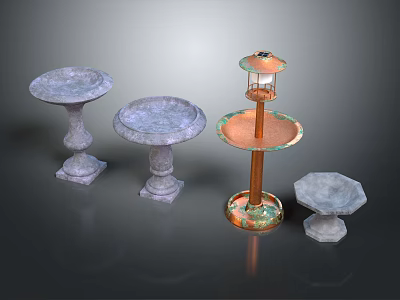 Outdoor Decorative Bird Baths With Stone And Metal Pedestals Various Designs Lantern Accent 3d model
