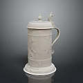 Antique Ceramic Jug With Lid Handle And Decorative Top Details On Dark Surface