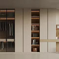 Modern Beige Wardrobe With Glass Doors Open Storage And Round Mirror