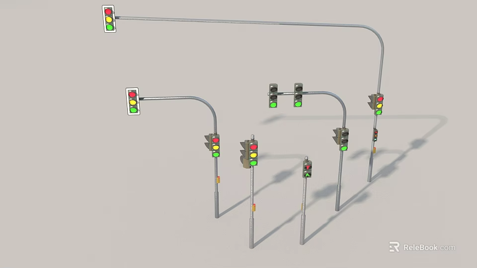 Road Infrastructure Featuring Various Traffic Light Designs For Urban Roads 3d model 
