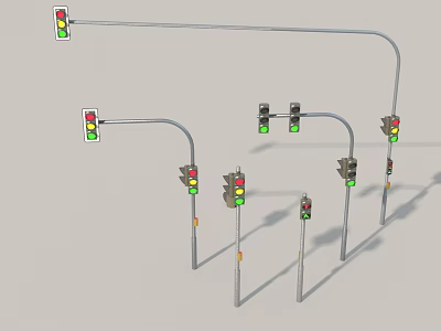 Road Infrastructure Featuring Various Traffic Light Designs For Urban Roads 3d model