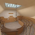 Spacious Lecture Hall With Circular Wooden Seating Skylight And Beige Walls
