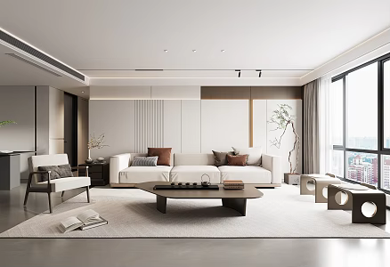 New Chinese Zen Living Room Combination Sofa Leisure Chair 3d model