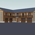 Traditional Two Story House With Wooden Frames Stone Walls Dark Roof Windows And Balconies