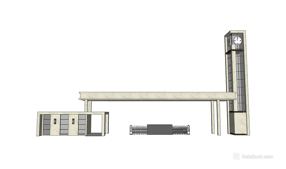 Architectural Entrance Gate Design With Tower Structure And Column Elements 3d model 