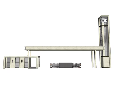 Architectural Entrance Gate Design With Tower Structure And Column Elements 3d model