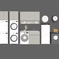 Modern Bathroom Cabinet Rack With Multiple Storage Cabinets Washing Machines And Open Shelves