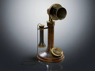 Vintage Wooden Telephone With Metal Rotary Dial And Classic Retro Design Features 3d model