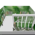 Green Exhibition Booth with Fairy Text Clothing Display and Cacti Plants Decorations