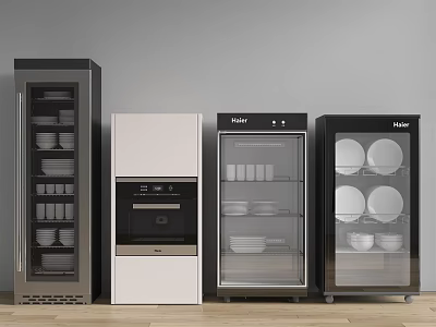 Haier Kitchen Appliances With Transparent Doors Displaying Dishes In Modern Design 3d model