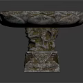 Three Round Stone Tables With Pedestal Bases For Outdoor Decorative Furniture