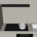 Modern Kitchen Interior With Black Range Hood Induction Cooktop And Stainless Steel Pot Sink
