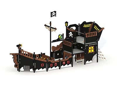 Multi Level Pirate Ship Playground Equipment With Slide Ladder And Pirate Flag 3d model