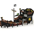 Multi Level Pirate Ship Playground Equipment With Slide Ladder And Pirate Flag