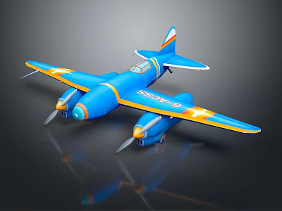 Blue And Orange Passenger Plane Model With Twin Engine And Shiny Wing Details 3d model