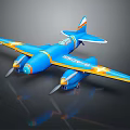 Blue And Orange Passenger Plane Model With Twin Engine And Shiny Wing Details