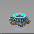 Advanced Futuristic Equipment With Blue Glowing Ring And Polygonal Metallic Base