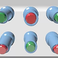Hardware Tools Push Buttons With Blue Housing Green And Red Heads Arranged In Rows