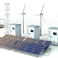 Industrial Equipment for Renewable Energy Featuring Solar Panels Wind Turbines and Electrical Cabinets