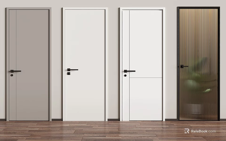 Modern Interior Hinged Doors With Various Panel Styles And Neutral Tones 3d model 