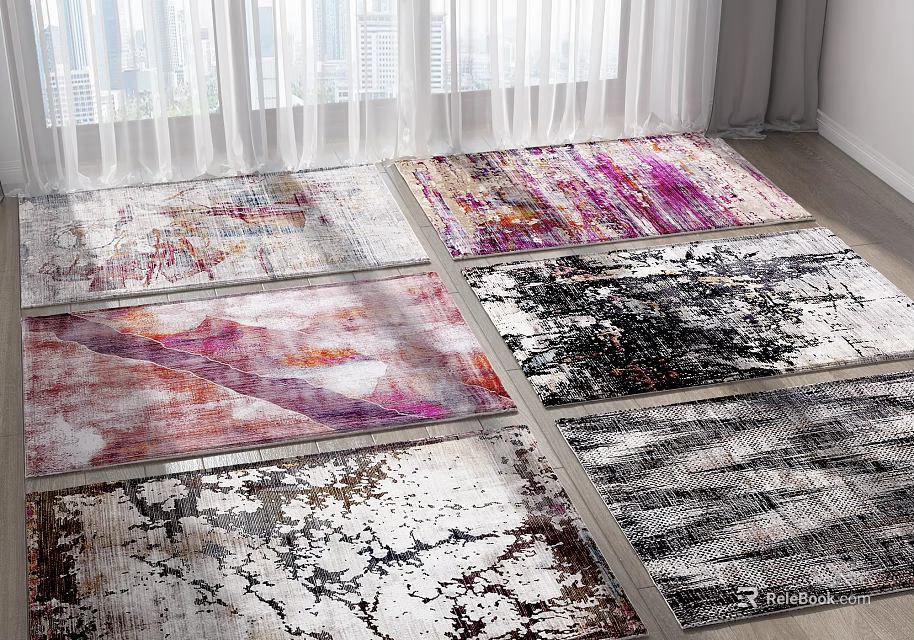 Various Colorful Square Rugs With Abstract Art Patterns For Indoor Living Areas 3d model 