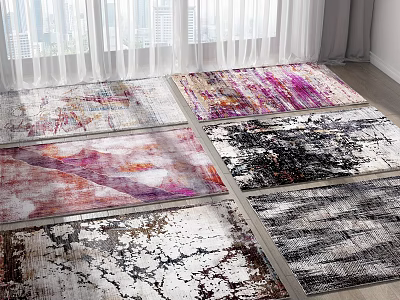 Various Colorful Square Rugs With Abstract Art Patterns For Indoor Living Areas 3d model