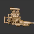 Golden Intricate Engine Model With Glossy Metallic Components And Mechanical Structure 3d model