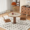 Modern Restaurant Dining Area With Round Marble Table Leather Chairs And Decorative Plant