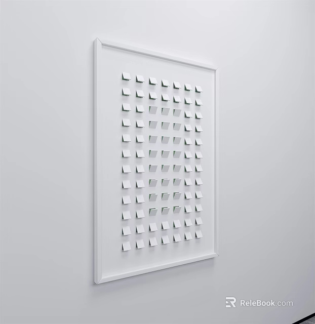 Modern Wall Decor With White Frame And Neatly Arranged Small Cubes For Contemporary Home Interior 3d model 