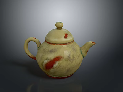 Ceramic Teapot With Unique Red Patterns Vintage Design Lid Handle Spout For Home Daily Use 3d model