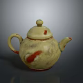Ceramic Teapot With Unique Red Patterns Vintage Design Lid Handle Spout For Home Daily Use