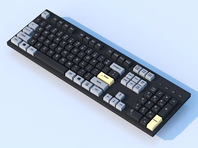 Modern Full Size Mechanical Keyboard With Black Gray Keycaps Yellow Accent Keys And Numeric Keypad 3d model