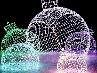 Wireframe Sphere Shaped Decorative Lights With Colorful LED Glow And Multiple Sizes For Festive Decor 3d model