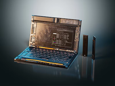 Modular Laptop With Open Design Mechanical Keyboard Technical Interface Screen And Accessories 3d model