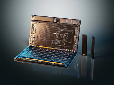 Modular Laptop With Open Design Mechanical Keyboard Technical Interface Screen And Accessories 3d model